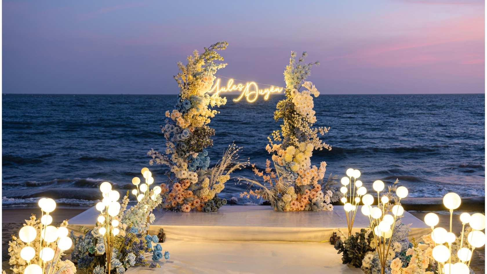 wedding set up by the sea